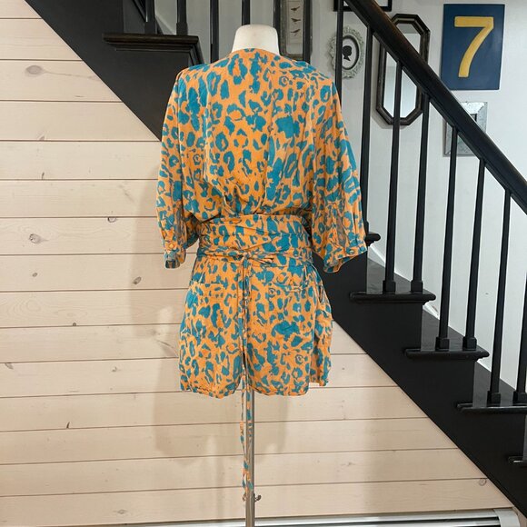 🖤 Agua Bendita Balam Linnea Romper, Orange and Blue Leopard(Nuly) Size Large - Picture 6 of 12